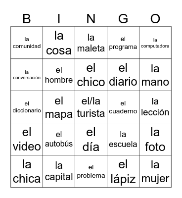 Sustantivos (unit 1) Bingo Card