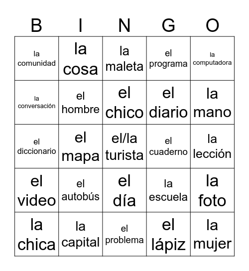 Sustantivos (unit 1) Bingo Card