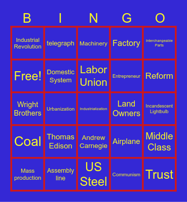 Industrial Revolution Bingo Card