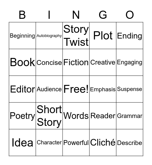 Writing Words Bingo Card