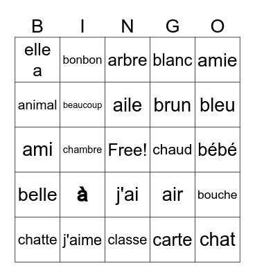 mots 1er année Bingo Card