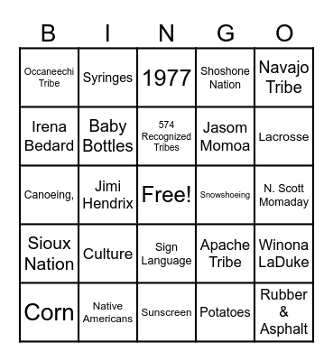Indigenous Peoples' Day Bingo Card