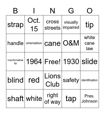 White Cane Bingo Card