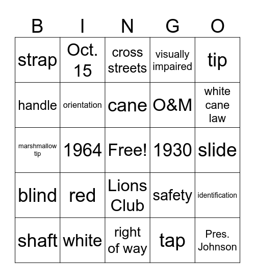 White Cane Bingo Card