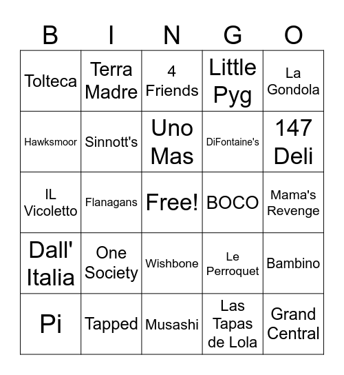 DUBLIN DIN DIN Bingo Card