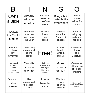 Get to Know You Bingo Card