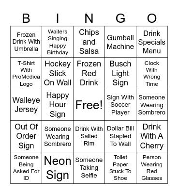 In A Bar Bingo Card