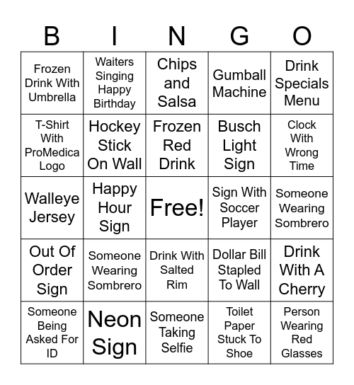 In A Bar Bingo Card