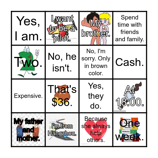RoundⅠ- 3: Choose the Answer Bingo Card