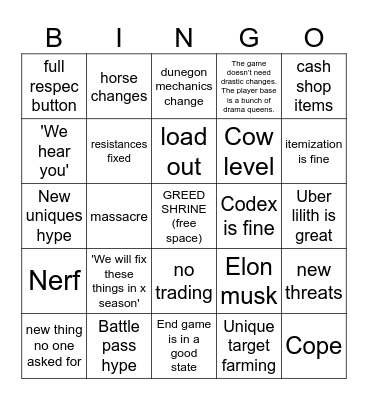 D4 Stream Bingo Card