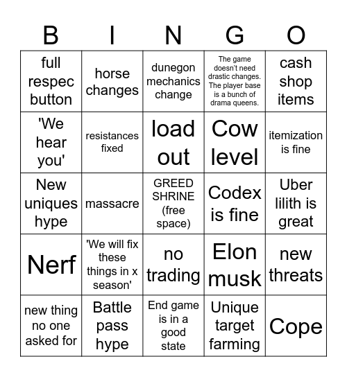 D4 Stream Bingo Card