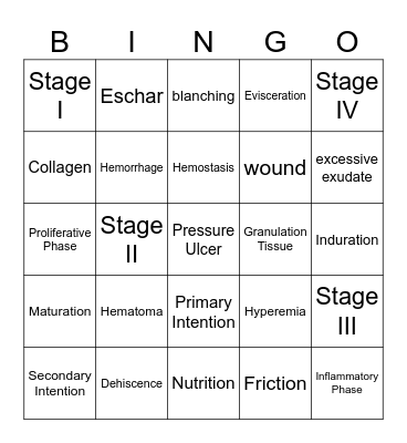 Skin Integrity/Wound Care Bingo Card