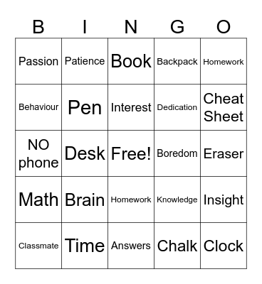 SCHOOL EDITION Bingo Card