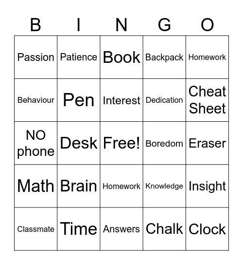 SCHOOL EDITION Bingo Card