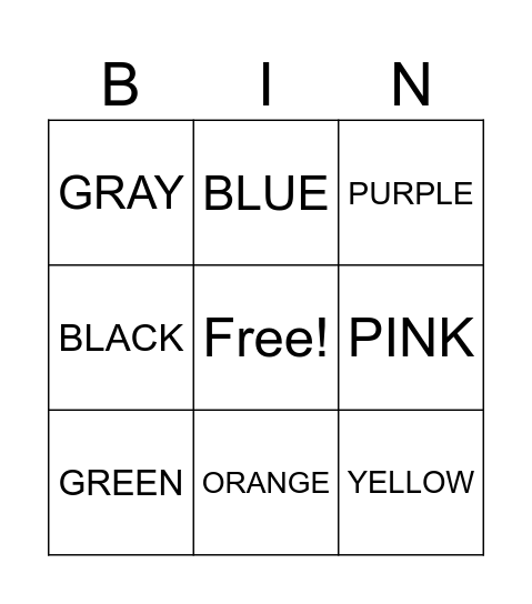COLOR BINGO Card