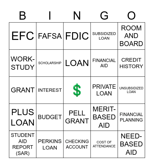 FINANCIAL AID Bingo Card