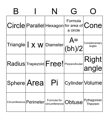 Geometry Terms Bingo Card