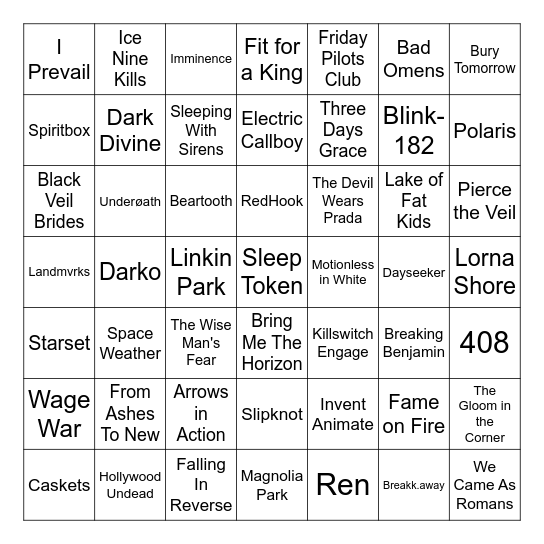 What Bands Do We Have In Common? Bingo Card