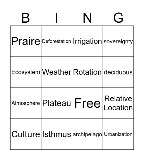 Geography Review Bingo Card