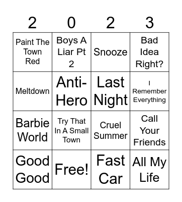 Top Hits of 2023 Bingo Card