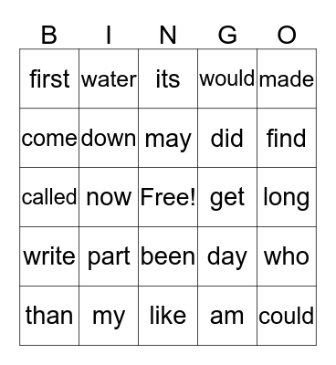 Fry First 100 Words:  81-100 Bingo Card