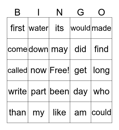 Fry First 100 Words:  81-100 Bingo Card