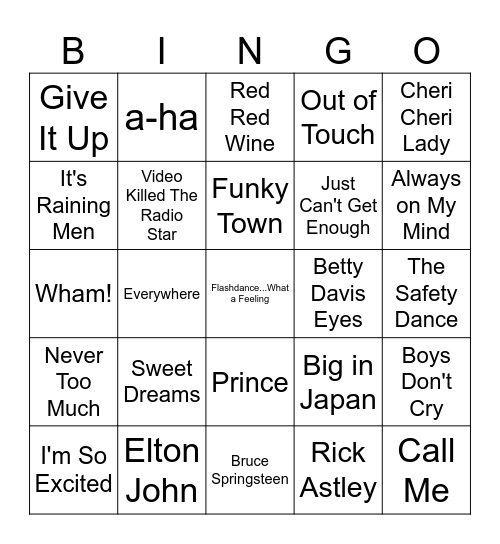 Back to 1980 Bingo Card