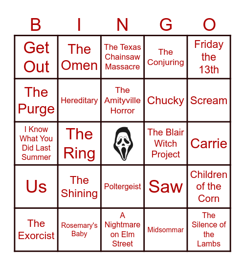 Horror Movie Bingo Card