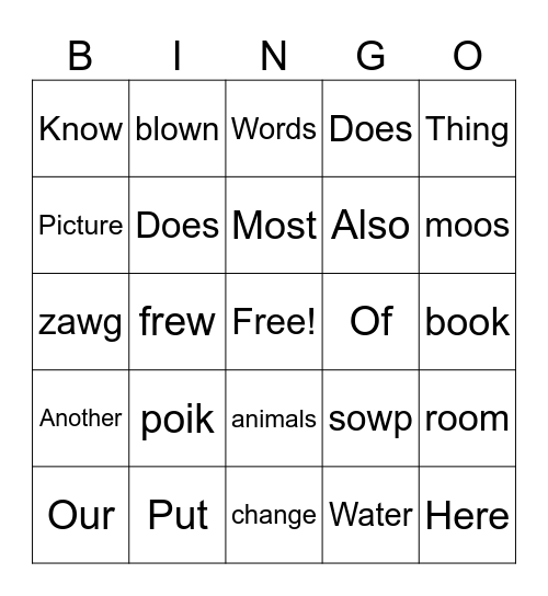 MG Varient Vowel pt1 Bingo Card