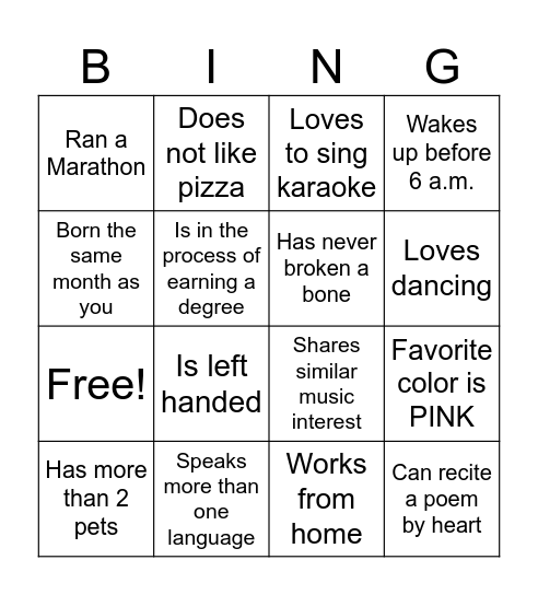 Untitled Bingo Card