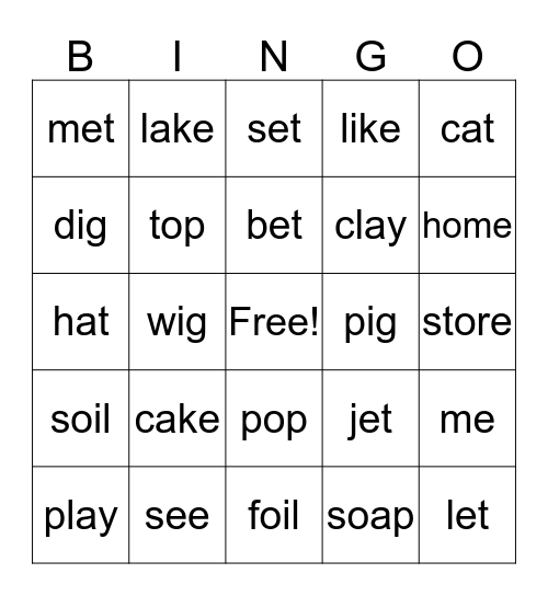 Short and Long Vowels Bingo Card