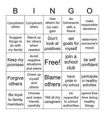 Resiliency Bingo Card