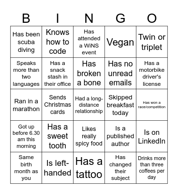 WiNS Mentoring Bingo Card