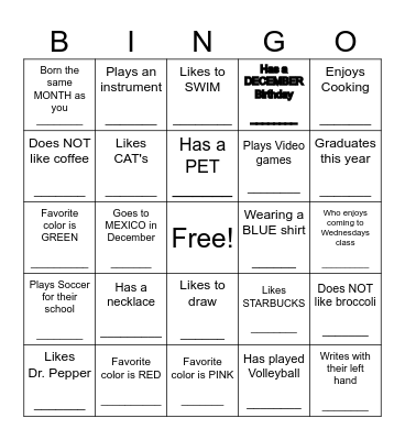 FIND SOMEONE Bingo Card