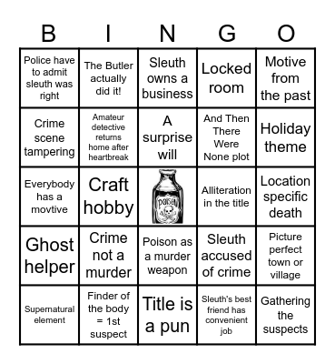 Cozy Mystery Tropes Bingo Card