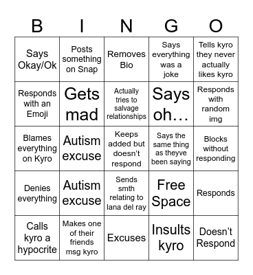 Cayla Break Up Bingo Card