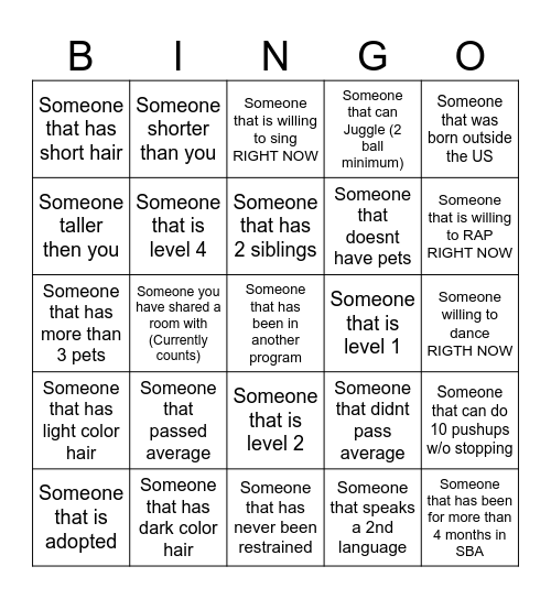 Someone Bingo Card