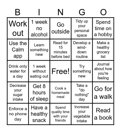 Building Positive Habits Bingo Card