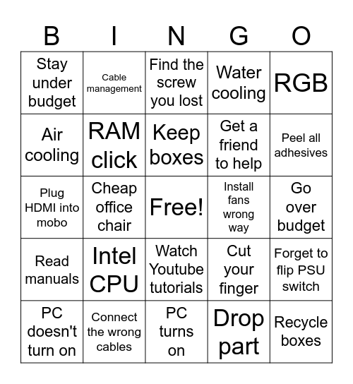 PC Building Bingo Card