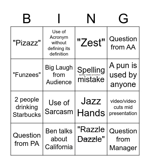 Presentation Bingo Card