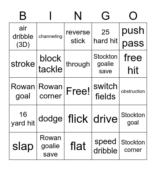 Rowan Field Hockey Bingo Card