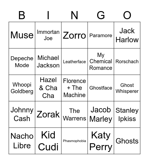 Masks & Ghosts Bingo Card