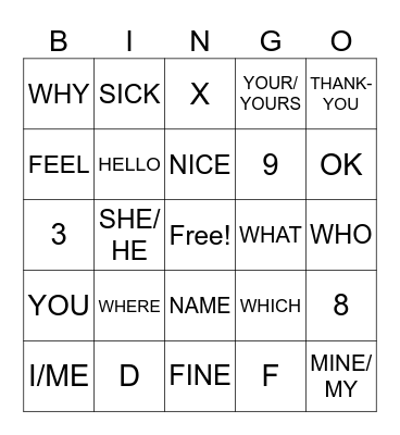 ASL 1 - Unit 1 Reveiw Bingo Card