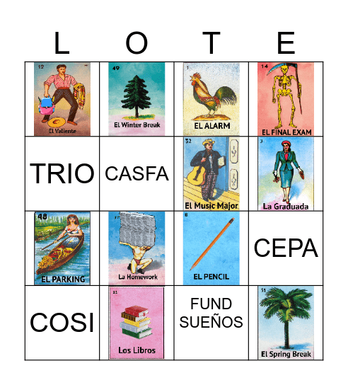 College Loteria Bingo Card