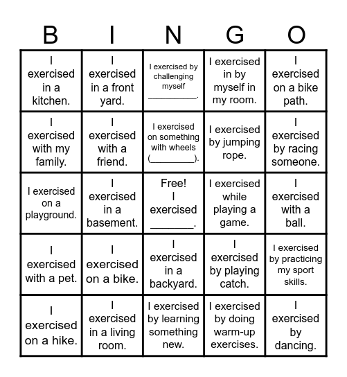 *************Happiness Habit ************** Exercising everyday helps you feel HAPPY!! Bingo Card