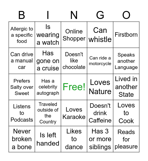 Service Succes Bingo Card