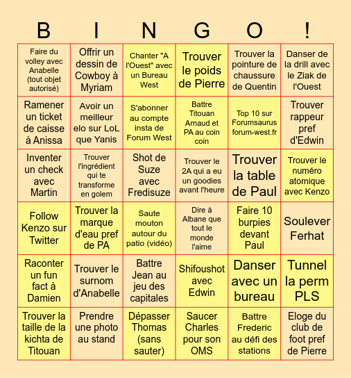 Bingo de l'Ouest Bingo Card