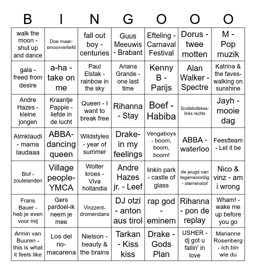 Muziek Bingo Card