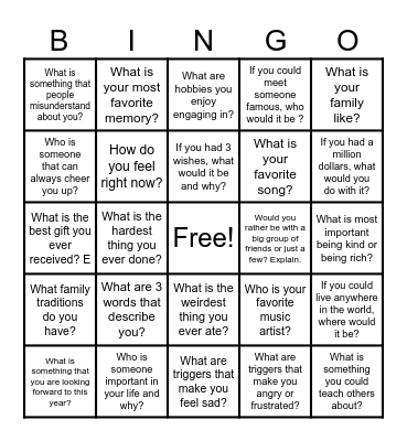 Getting to Know You Bingo Card