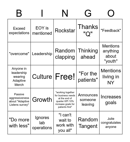 Lab Ops Bingo Card